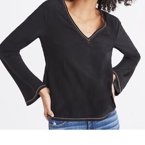 Madewell 100% Silk Long-sleeved Open Back Black Blouse sz S EUC